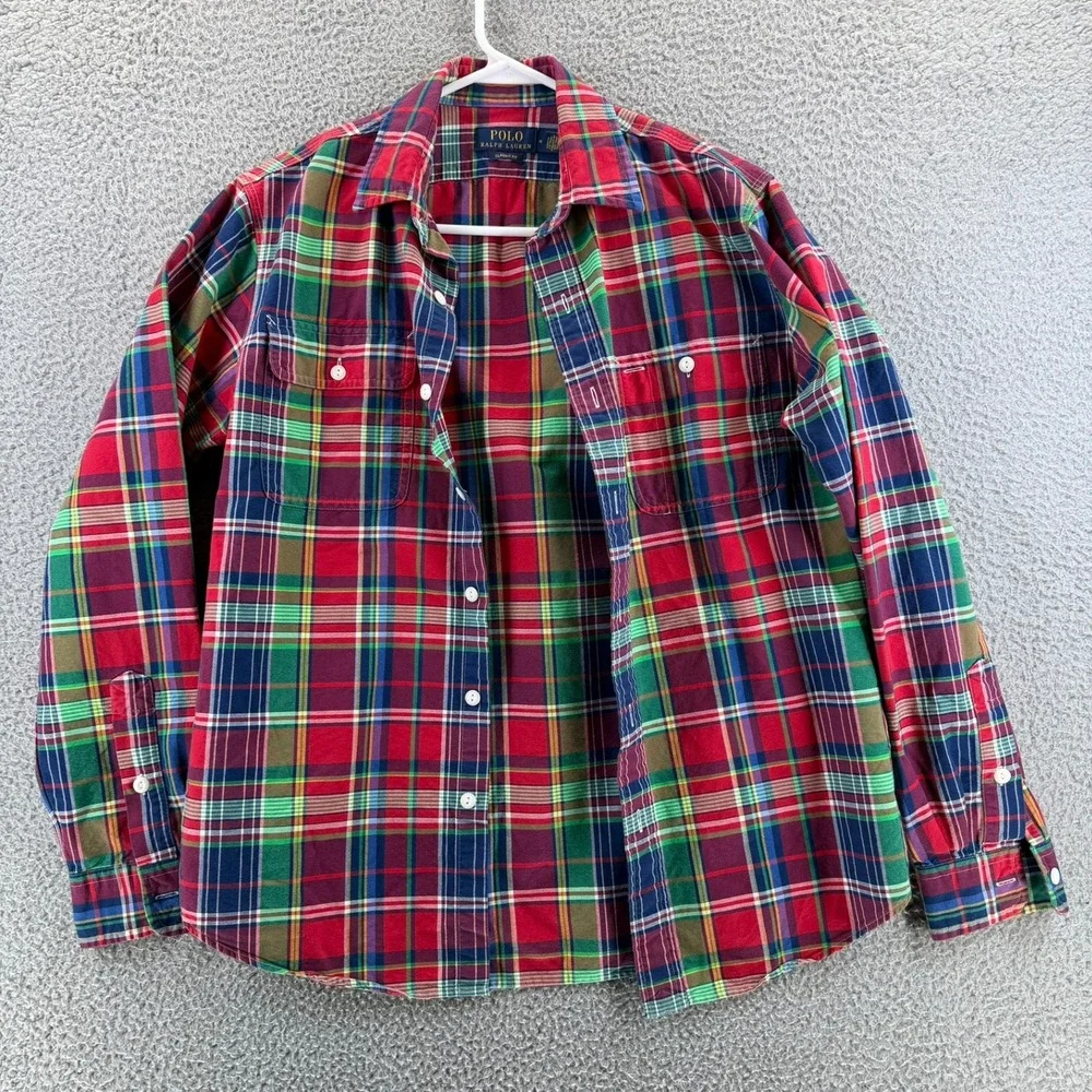 Polo Ralph Lauren Classic Fit Madras Plaid Button Down Shirt Multi Color Mens M